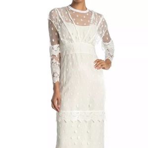 Burberry Runway Lace Dress Off White London Long Sleeve Tiered Size 6 2 Pc.
